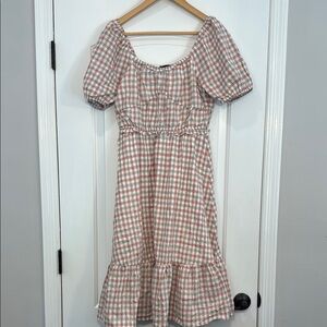 Plaid Cotton Midi Puff Sleeve Dress